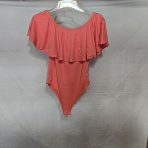 New- Zenana Coral Off-Shoulder Ruffle Bodysuit